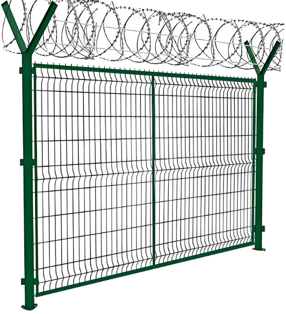 Y Shaped Post High Security Airport Metal Fencing With Razor Wire Barbed Wire
