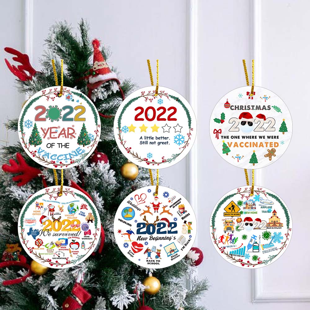 3 Inches Ceramic Christmas Tree Ornaments UV Printing For Home Pendant Decoration