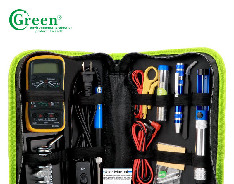 60w Soldering Iron Kit Temperature Adjustable Plastic Aluminum Alloy Green K010