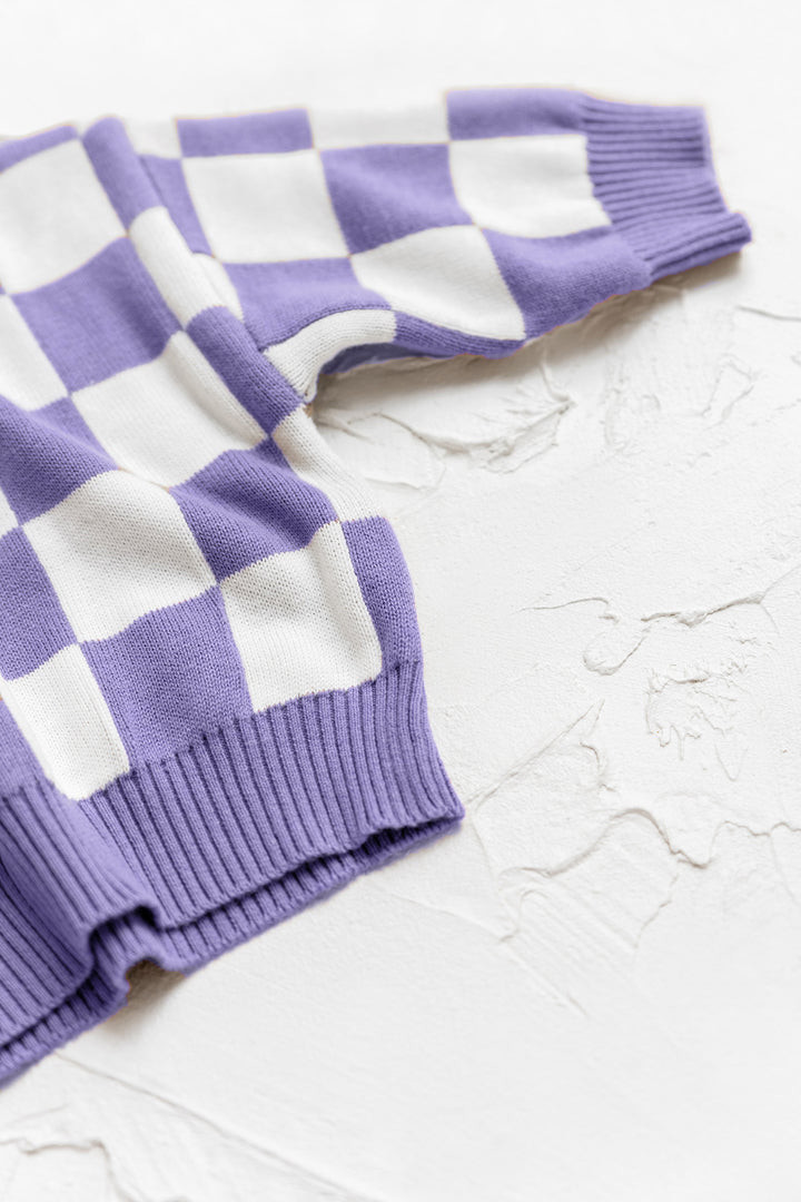 2PCS Customized Checkerboard Sweater Set 100% Cotton Knit Wear For Little Girls