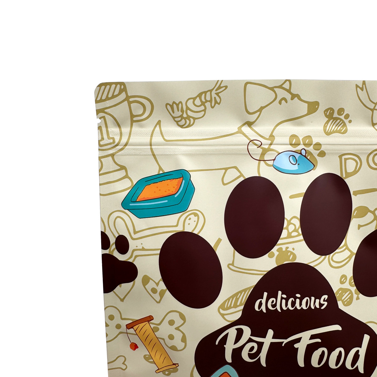 Custom Premium 1.0kg Zip Lock Pet Dog Pet Cat Food Quad Seal Flat Bottom Bag Storage Packaging Pouch