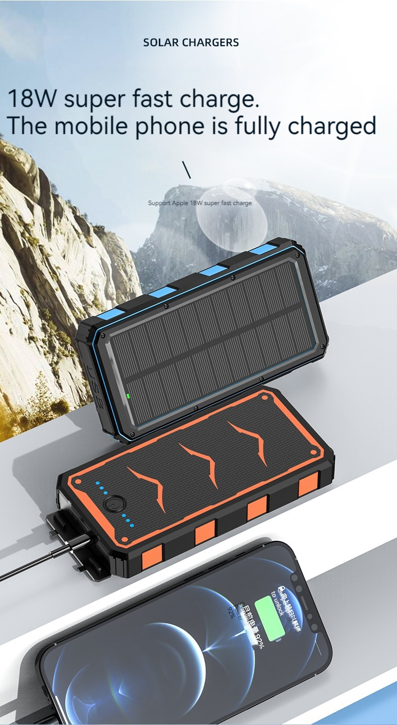 Quick Charge Support Solar Power Bank 20000mAh for Cell Phones and Smartphones
