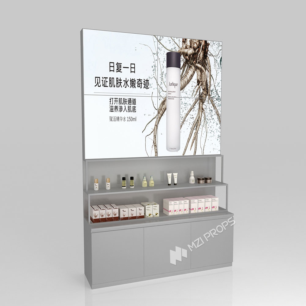 GDR09-Y001-C Retail Display Counter with Acrylic Panel Graphics and Cable Management Hole for Cosmetics Counter