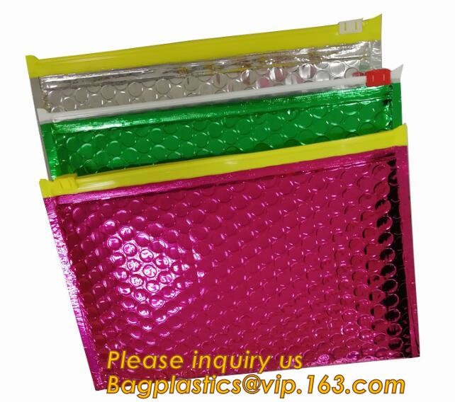 Holographic Factory Shiny gold Cosmetic bag Zipper Bubble Bag zip-lock Slider Padded Mailer metallic bubble zipper bagea