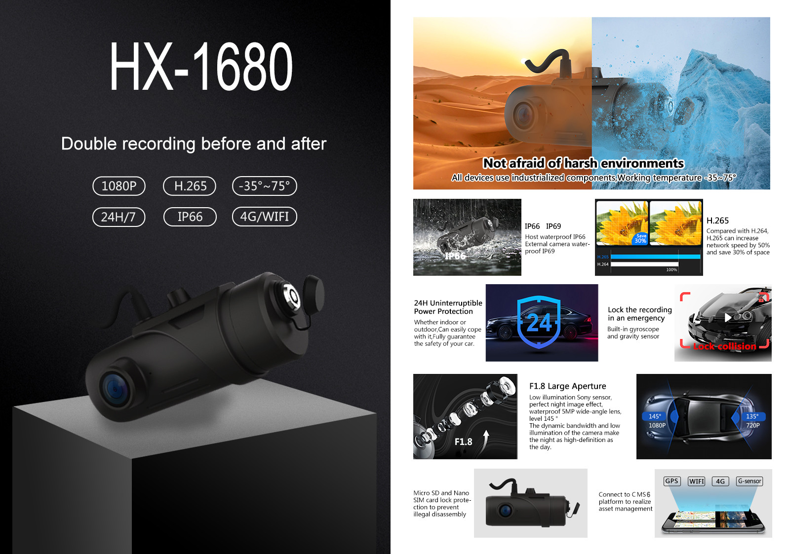 2MP 4G WIFI Remote Monitor Mini Dual Dashboard Camera DVR For Motor Bike With GPS ADAS DMS BSD