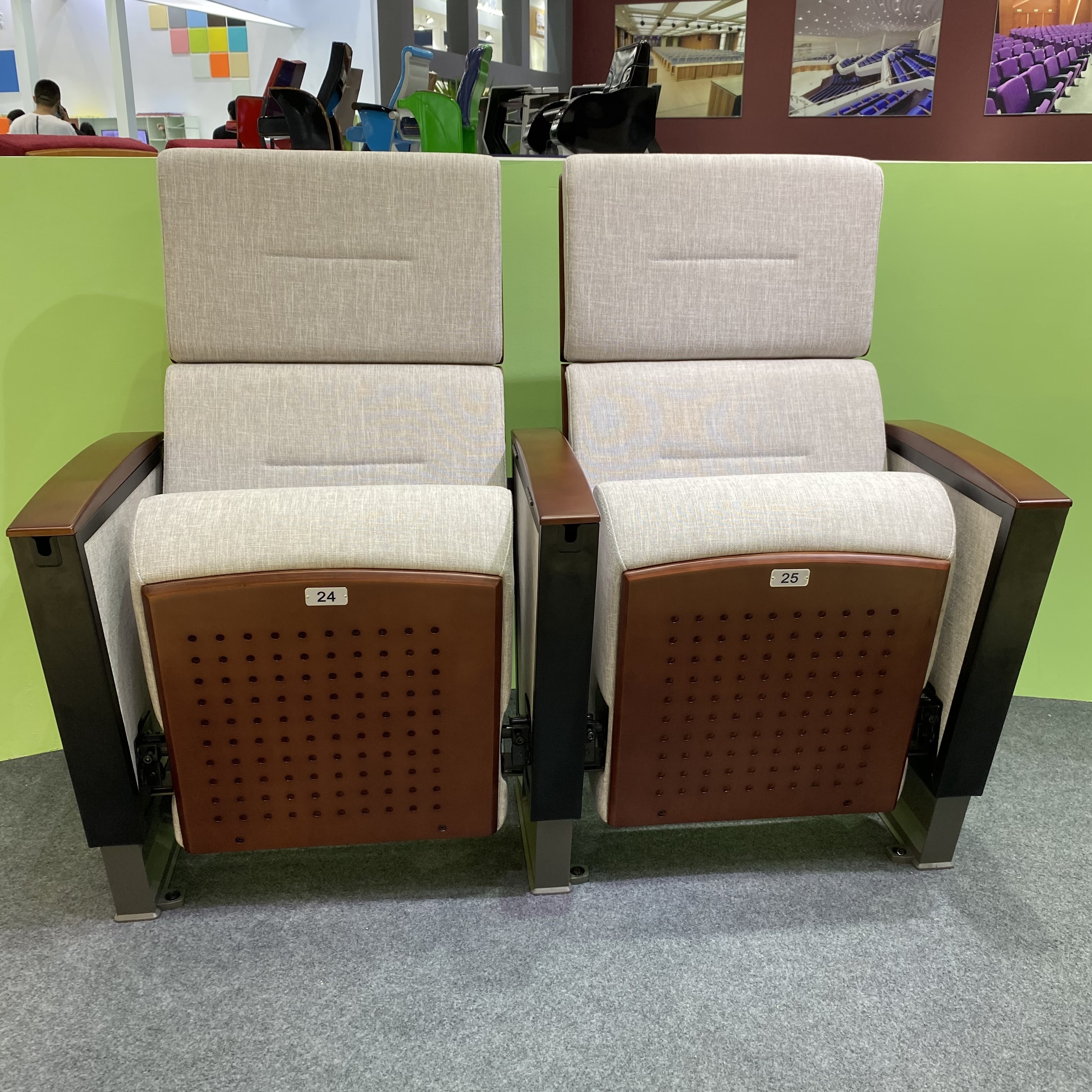 Folding Fabric Chaise Auditorium Theater Seating With Writing Pad
