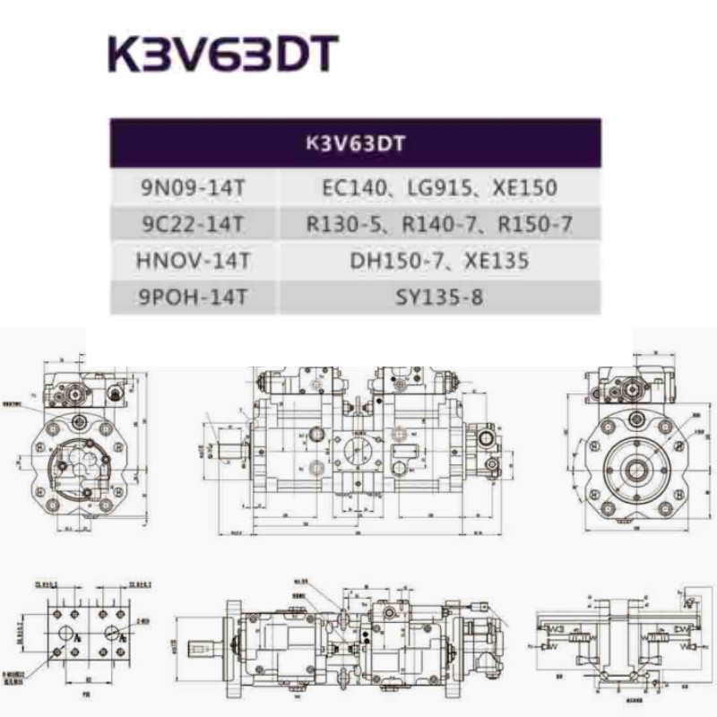 KAWASAKl Excavator K3V63DT K3V63DTP Main Hydraulic Pump For R150-7 EC140 SY135-8 DH150-7 JCB130 TB135 SK135