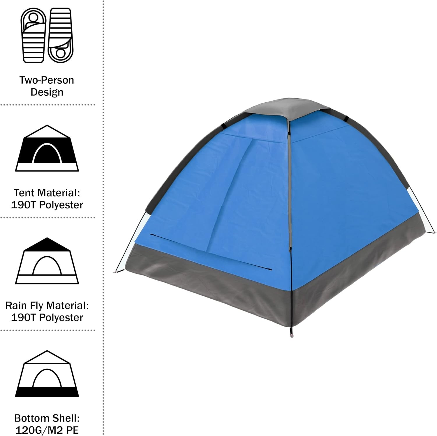 2-Person Dome Tent – Easy Set Up Shelter with Rain Fly and Carry Bag for Camping, Beach, Backpacking, Hiking,