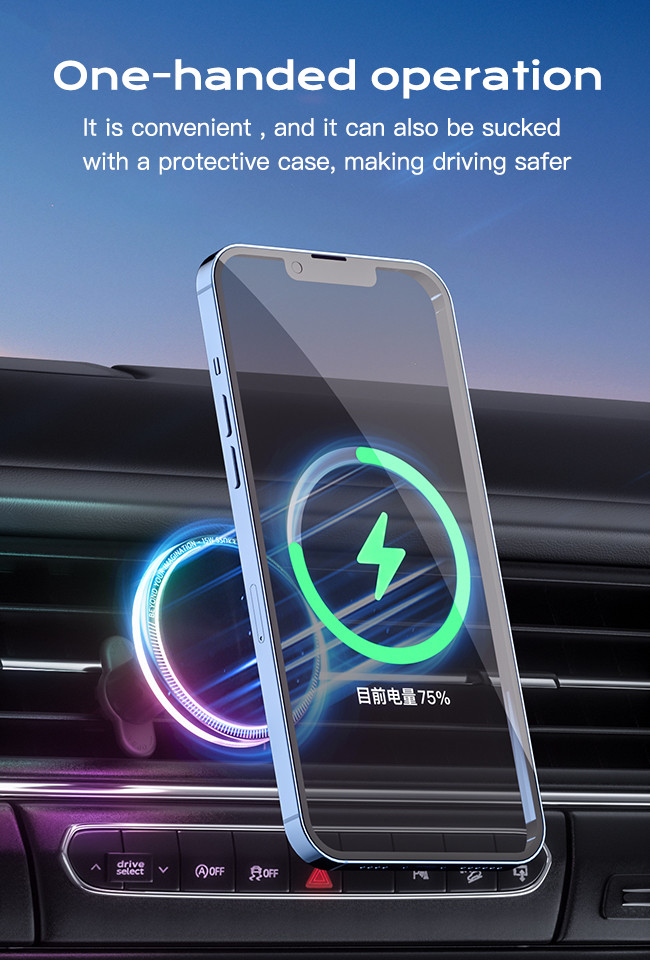 Original Design Magnetic Car Mount With Crystal Ambient Light For Fast Charging And Horizontal/Vertical