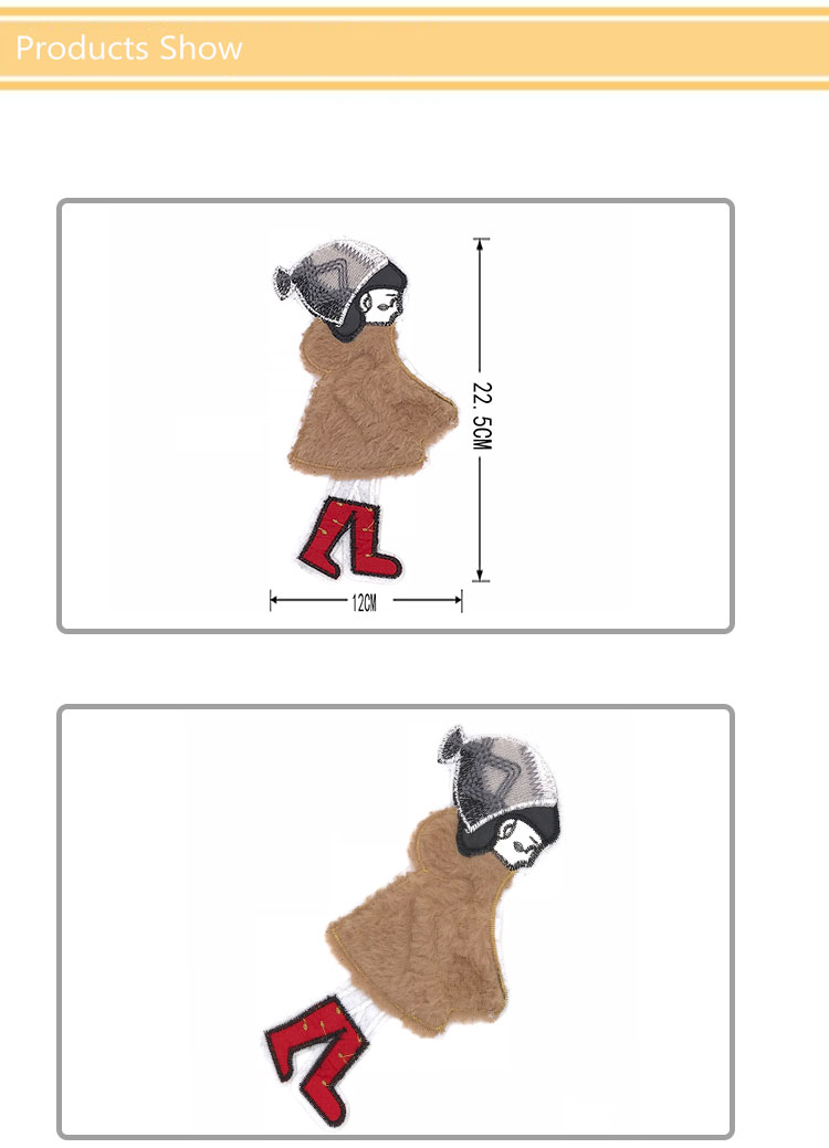 Brown Coat Little Girl Sew On Embroidered Patches 22.5 * 12CM Size towel Material