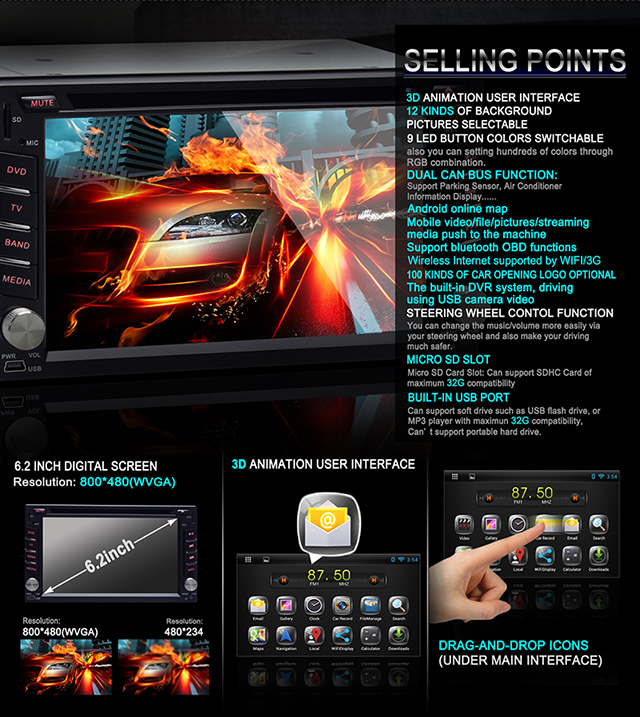 Ouchuangbo Auto Radio Player for Universal Car DVD Android 4.2 Sat Navigation Stereo System OCB-2812B