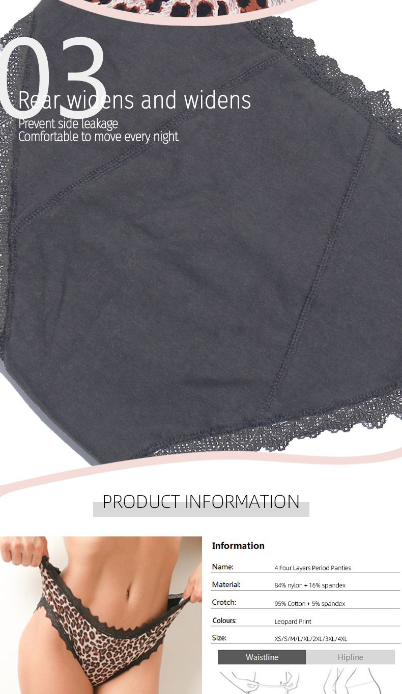 Leopard Washable Leak Proof Underwear Knitted High Absorbency Period Pants