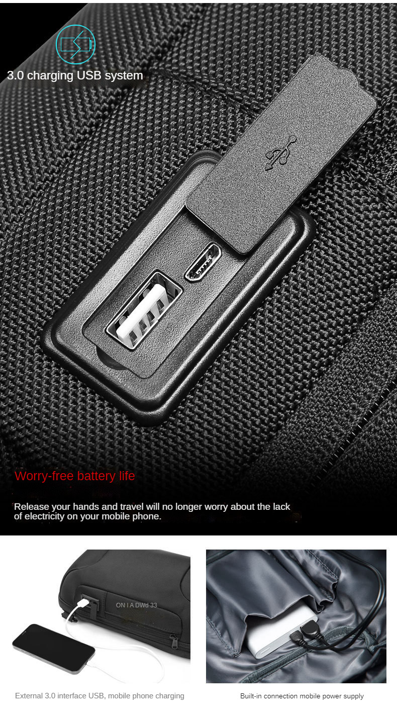 Anti Theft Crossbody Sling Bag Cross Shoulder Sling Bag USB Men Chest Bag