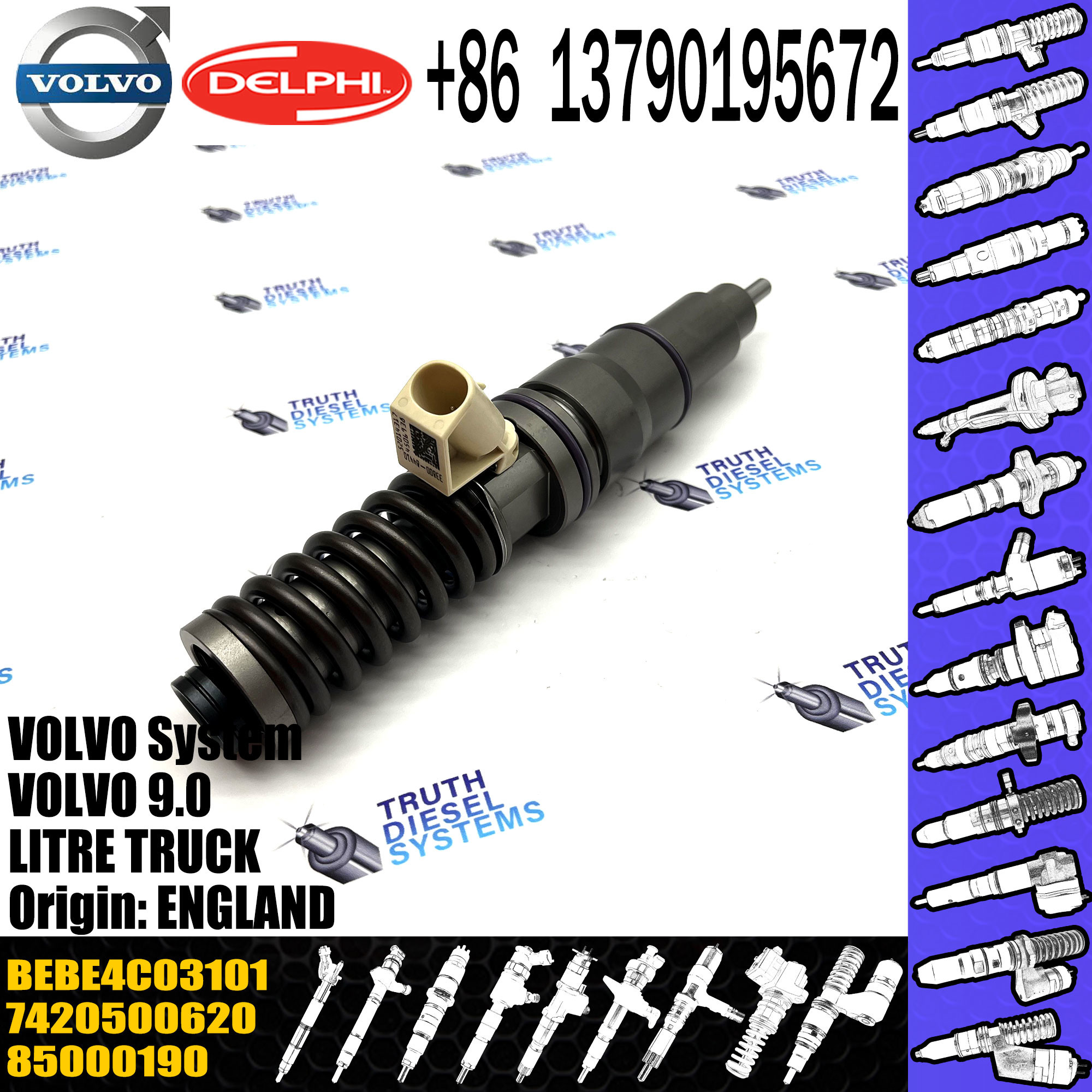 Diesel Injector 7420500620, 85000190, BEBE4C03001, BEBE4C03101 for VOL Penta engine TAD940VE D9A, Euro 2, Euro 3