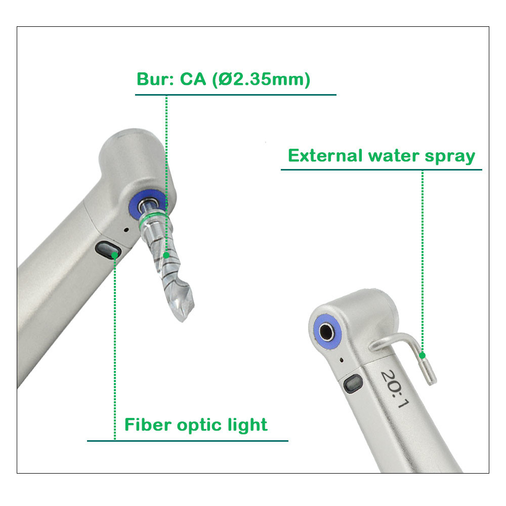Detachable Dental Implant Handpiece 20-1 Speed Reduction Fiber Optical Contra Angle