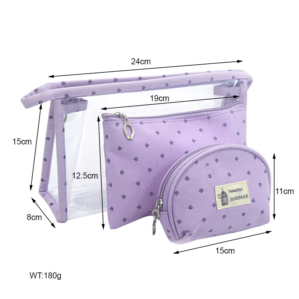 9.6''X3''X5.9'' 3 Piece Clear PVC Toiletry Bag Waterproof Cosmetic Bag
