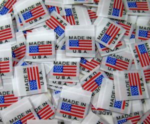 China 100 PCS WOVEN GARMENT SEWING LABELS, AMERICAN FLAG MADE IN U.S.A. on sale