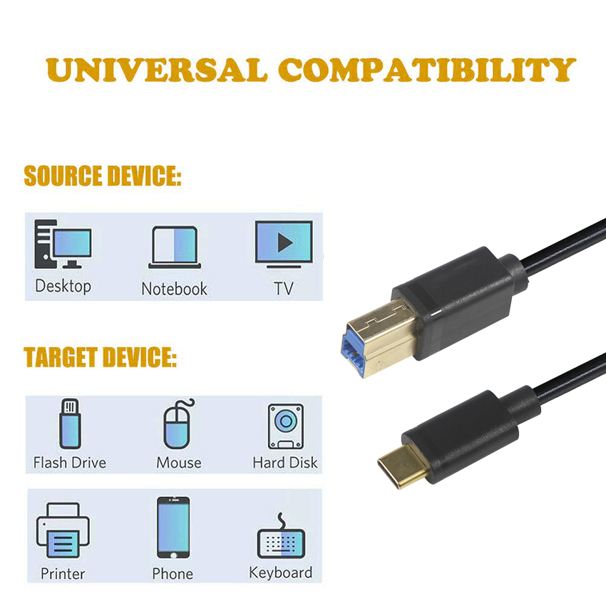 1m 1.5m 2.0 3.0 Type C Male To USB B Male USB Data Cable For Scanners And Printers