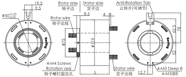 uh50119-02 series UH50119-02 Series USB2.0 Signal Slip Ring slip ring Drawing 