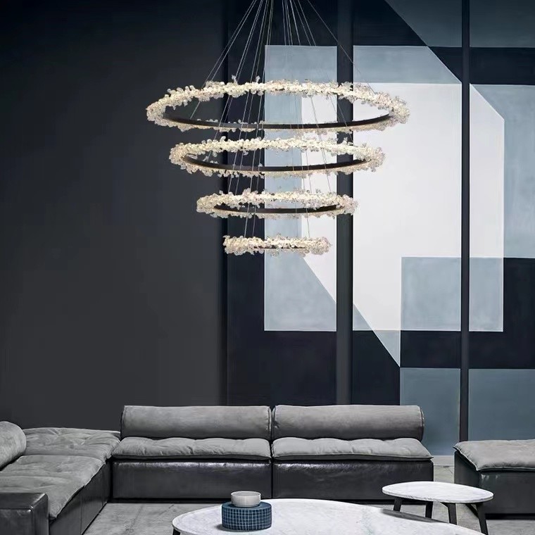 Modern Style Hanging Lighting Luxury Circle Rings Pendant Light Ceiling LED Crystal Chandelier
