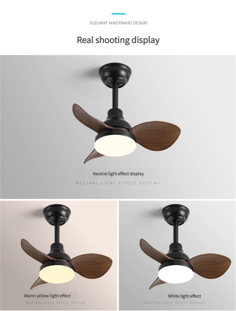 Solid Wood Ceiling Fan 22 inch Silent Fan Pendant Light Variable Frequency