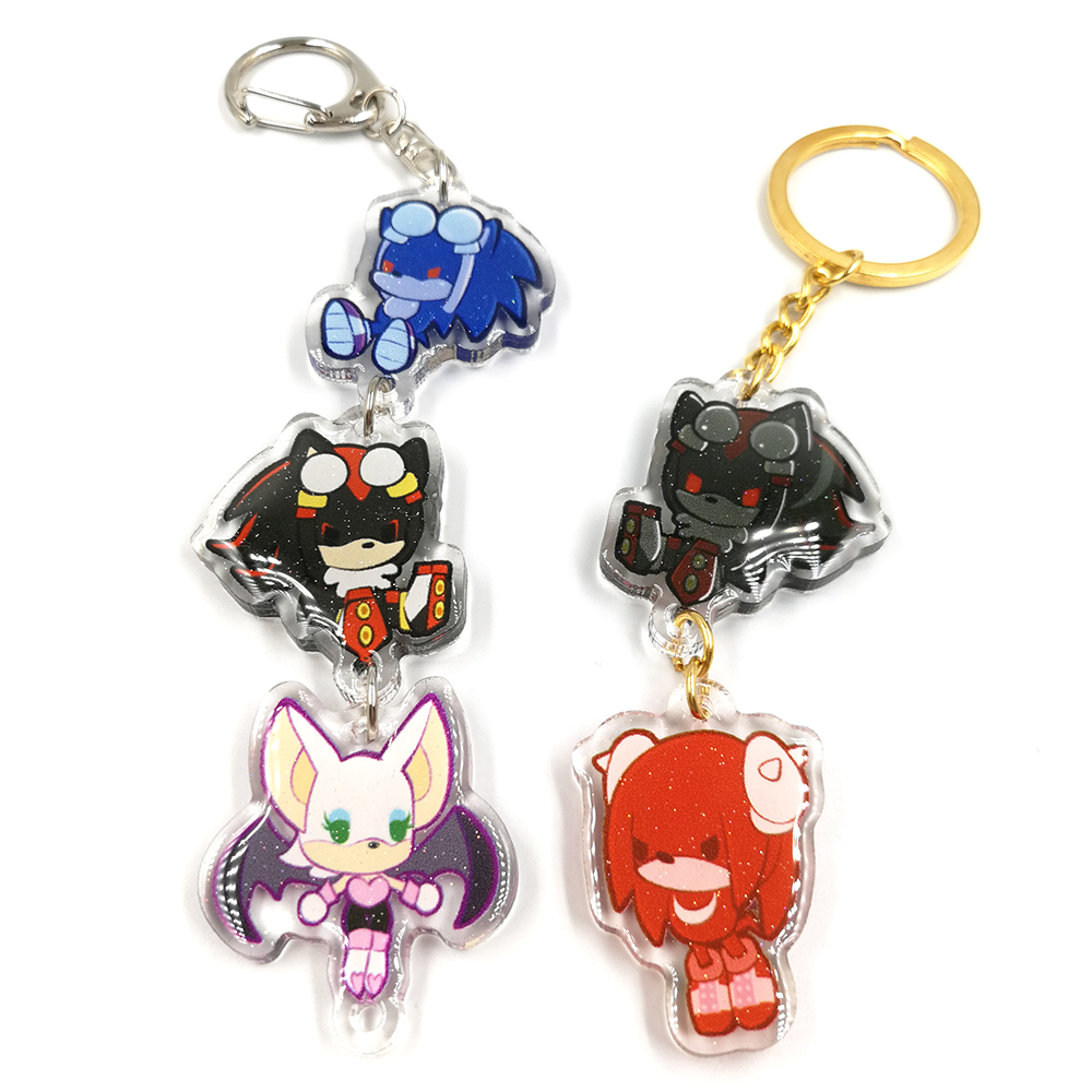 Clear Custom Promotional Double Epoxy Resin Glitter Linked Acrylic Charms Anime Keychain