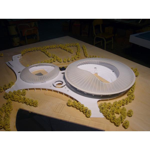 Architectural Model of Modern Stadiums with Detailed Landscaping for Display and Presentation