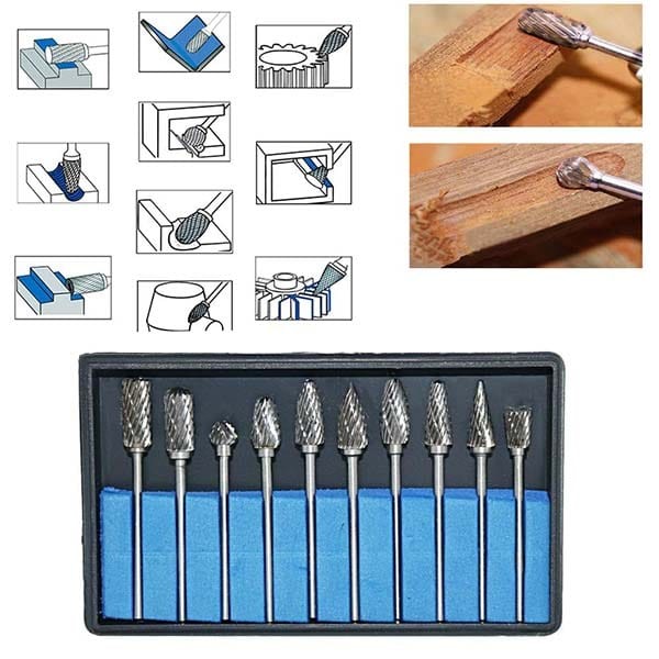 10 Pcs Die Grinder Tungsten Carbide Burr Set With 2.35mm/3mm Shank