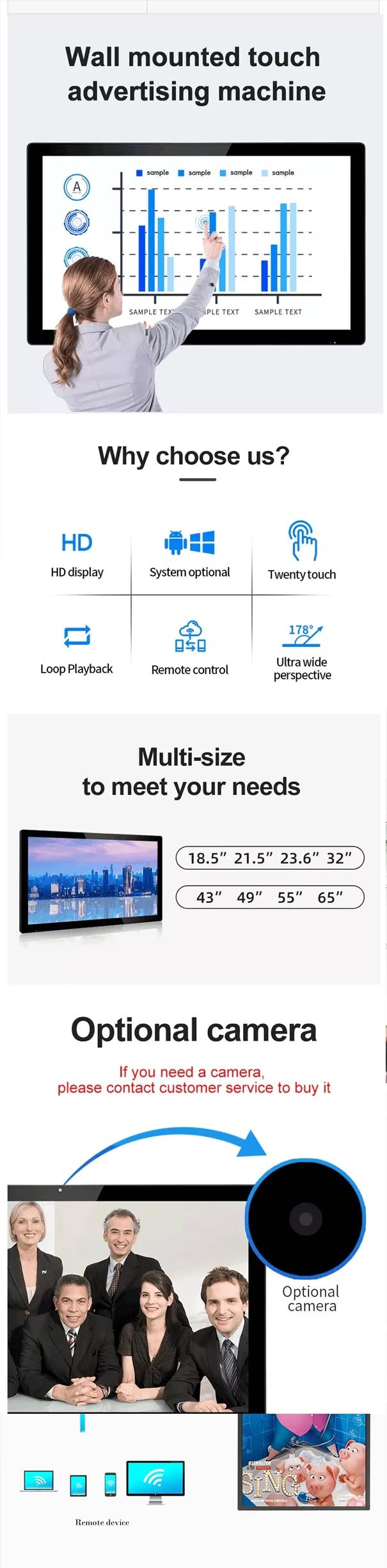 Ultra HD LCD 42" Wall Mounted Touch Screen Advertising Display For Indoor Stores