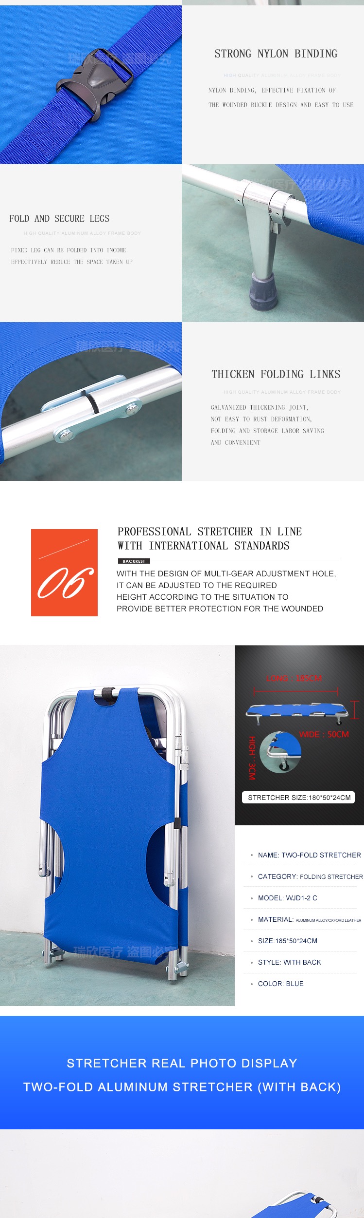 Aluminum Alloy Lightweight Foldable Stretcher CE Standard Folding Medical Stretcher