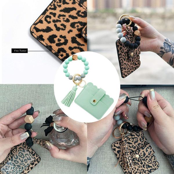Artificial Leather Business Card Holder Stylish Ladies Wallet With Keyring Bracelet