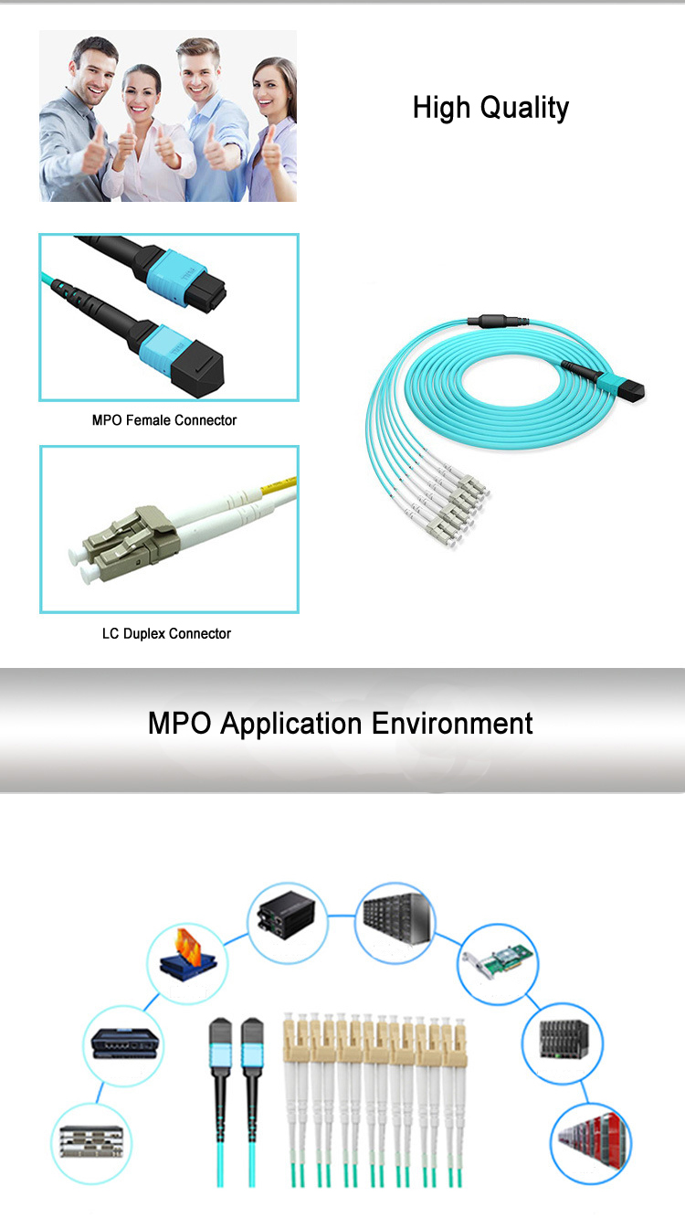 100G OM3 MPO to 8 12 24 Core LC Duplex Multimode Fiber Breakout Cable MTP Fiber Jumper