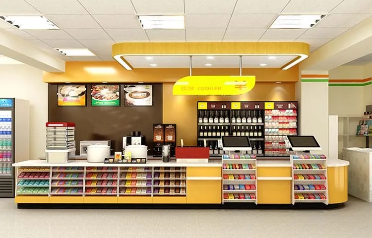 Metal Supermarket Checkout Counter Heavy Duty Convenience Store Counter