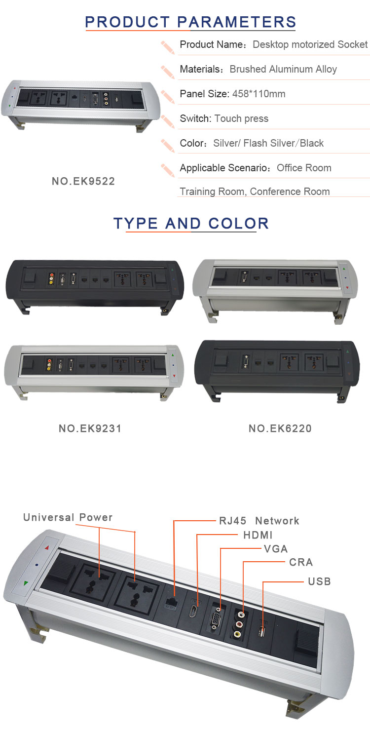 BNT Aluminum Alloy Wire Silver Color tabletop flip up outlet With CRA Configuration EK9522