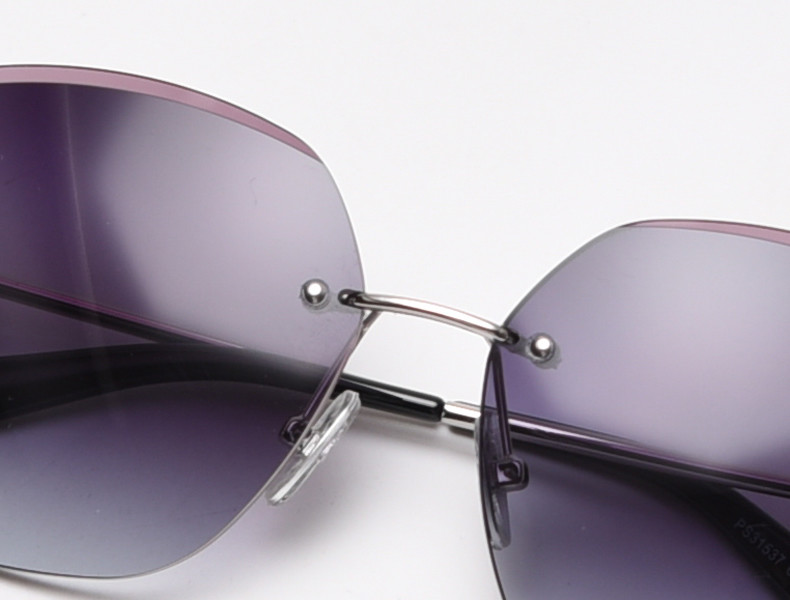 Rimless Women UV400 Metal Frame Polarized Sunglasses Oversized Gradient