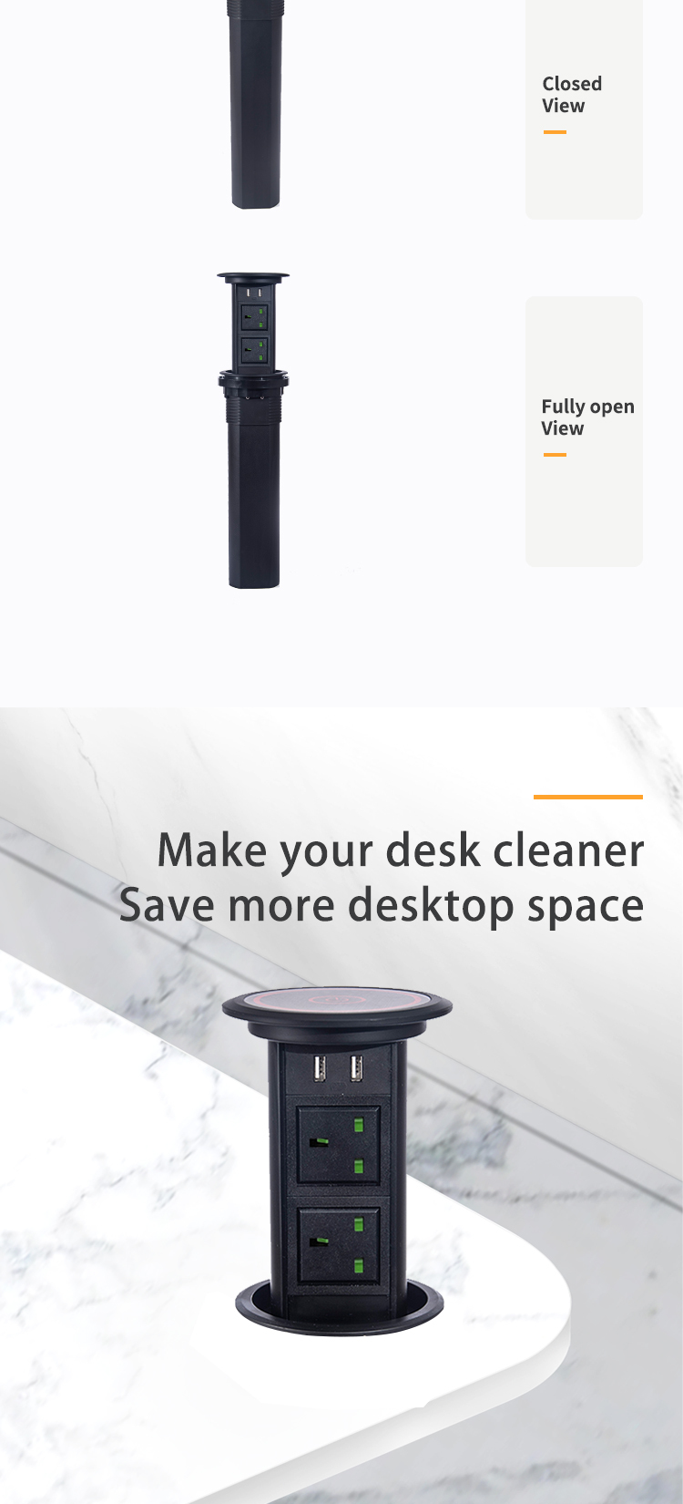 Pop-Up Desktop USB Charger Socket Tabletop Wireless Electrical Accessory