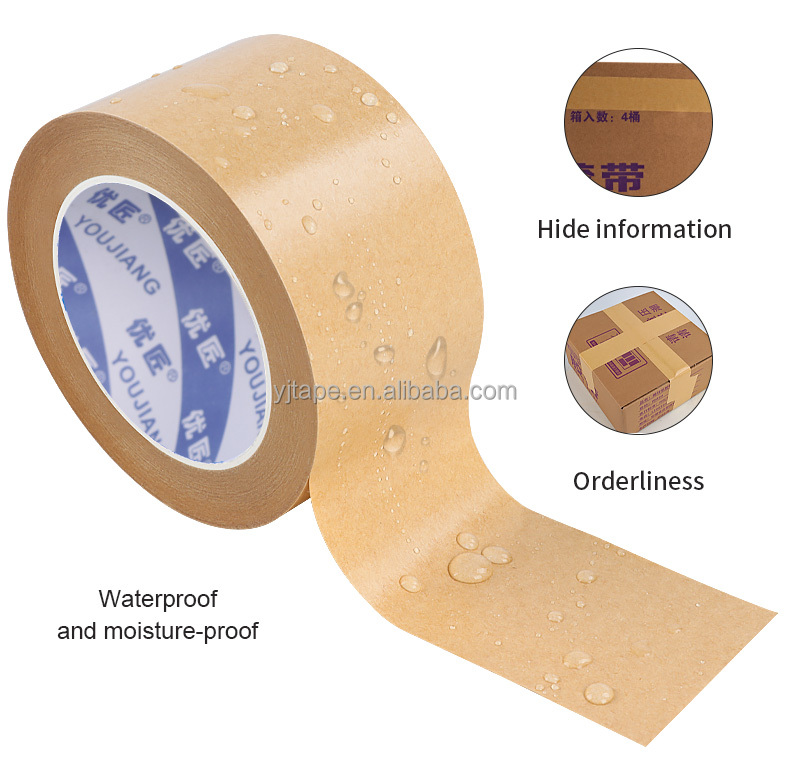 Customized Logo Waterproof Kraft Paper Packaging Tape Roll With Acrylic Adhesive
