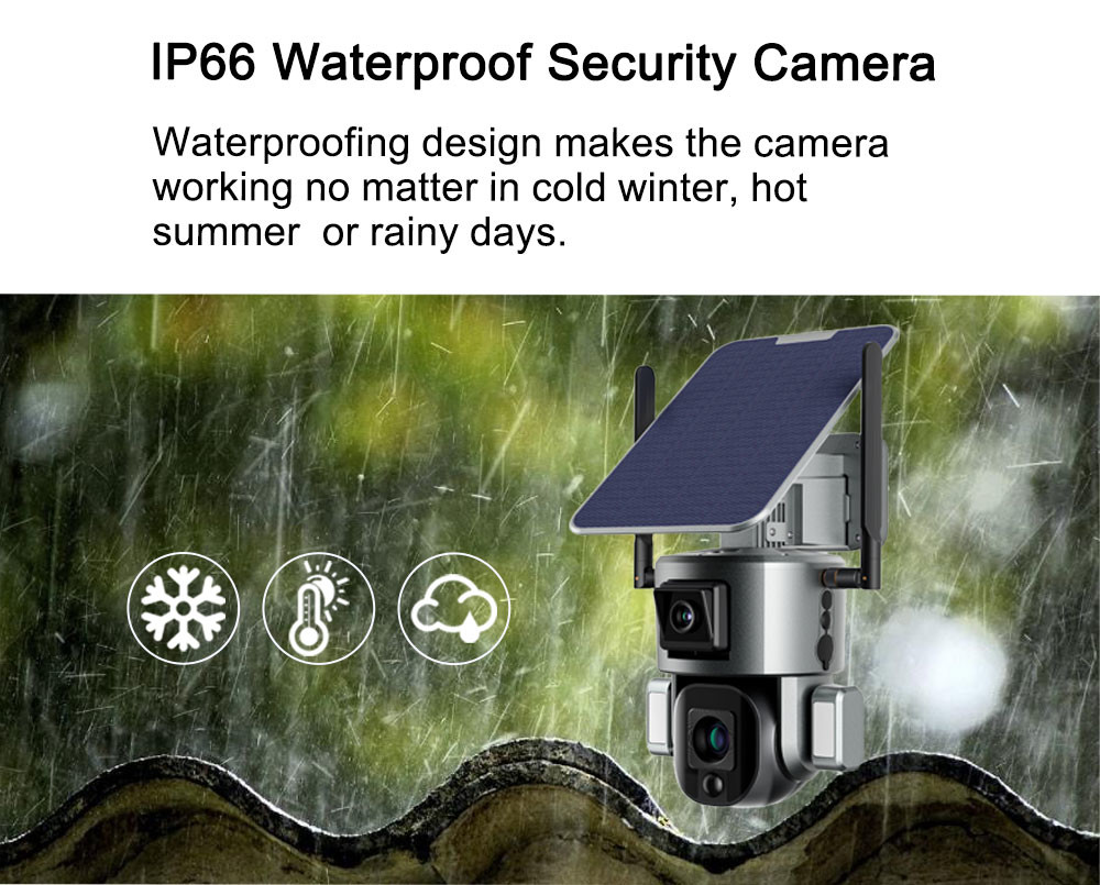 Dual Lens Continuous Recording Security Camera 10X Zoom 4K Solar Camera
