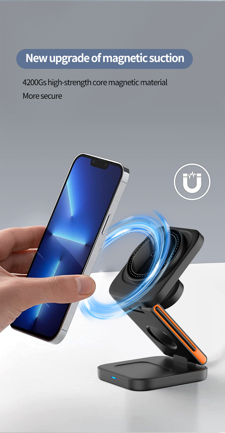 Three-In-One Magnetic Mobile Phone Wireless Charger 3 In 1 Folding Wireless Charger