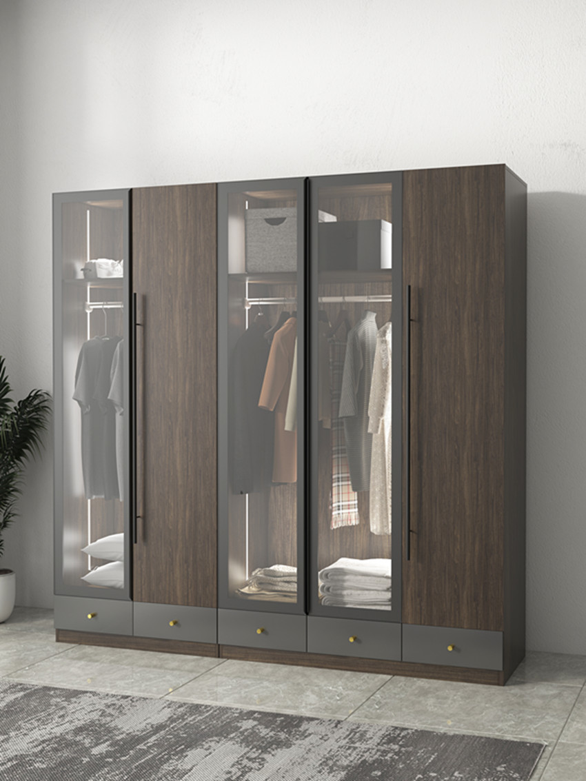 5 Star Hotel Rural Modern Simple Wardrobe Wood Panel Drawer Sliding Door Closet