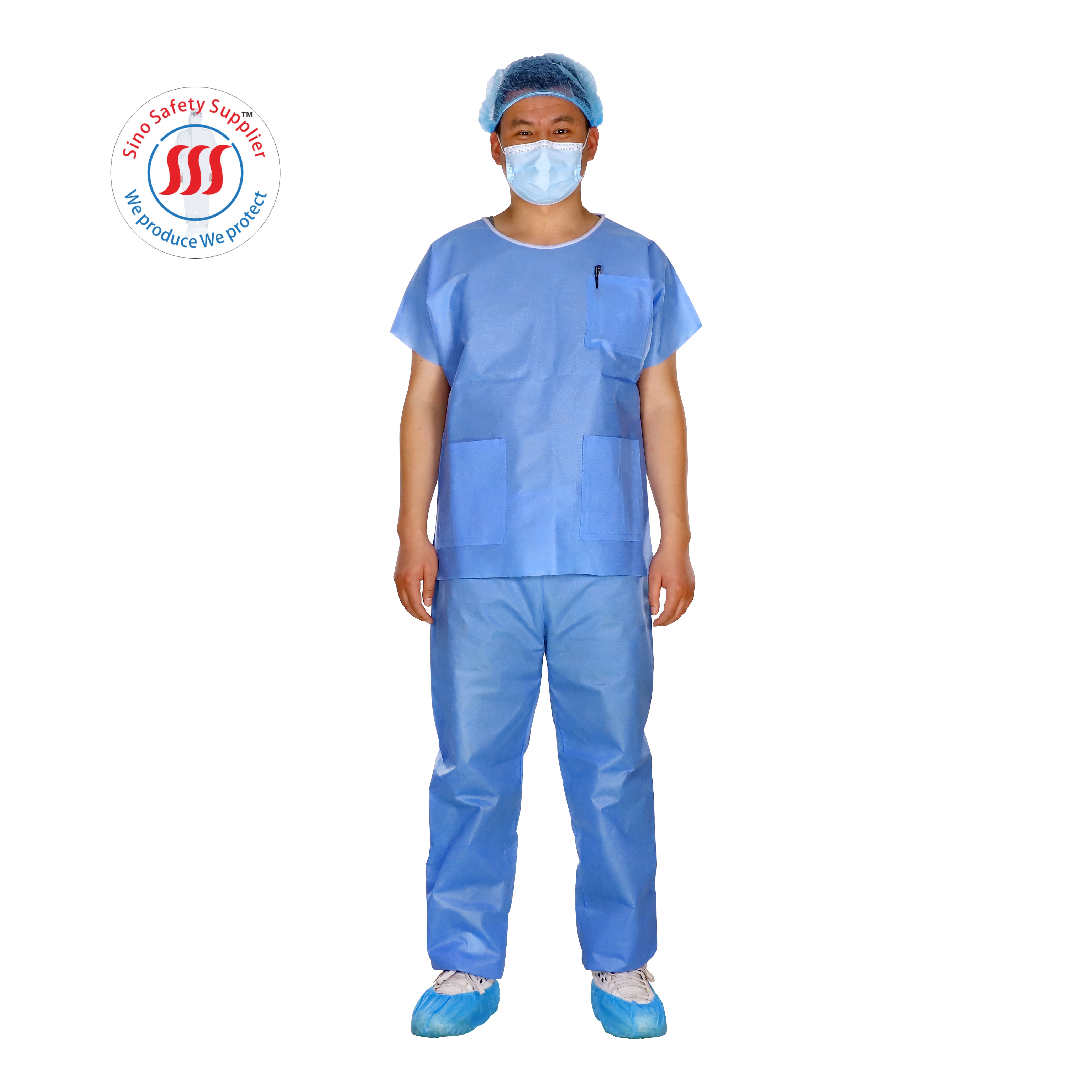 CE ISO S-XXXL Disposable Scrubs Top And Bottom SMS Scrub Suit For Nurses