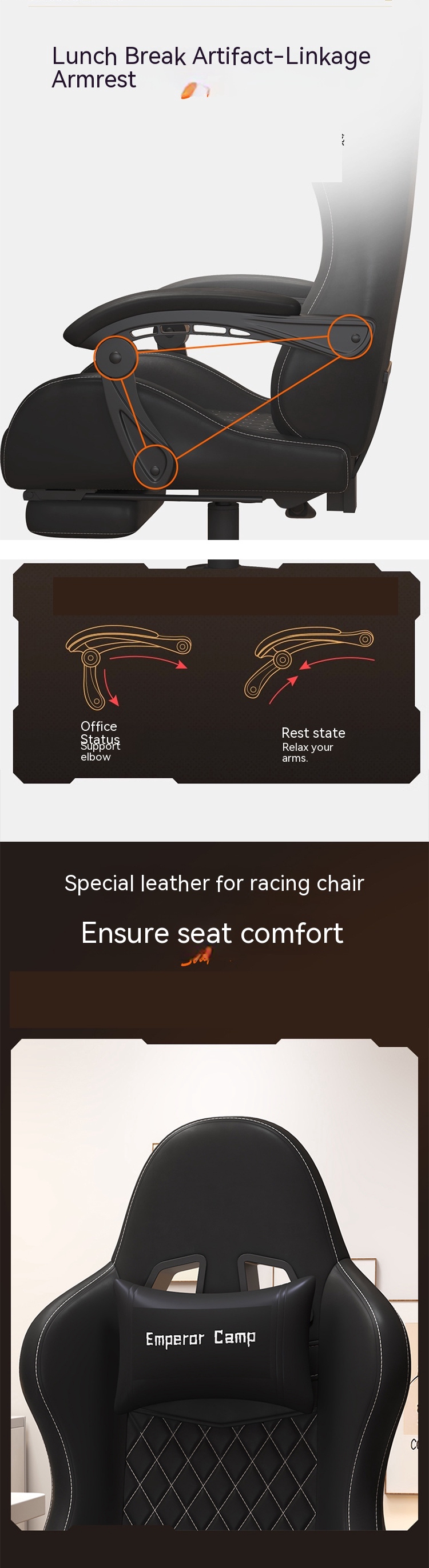 Customized Colors Gaming Computer Chair with Tilt Lift and Athletic Support Features