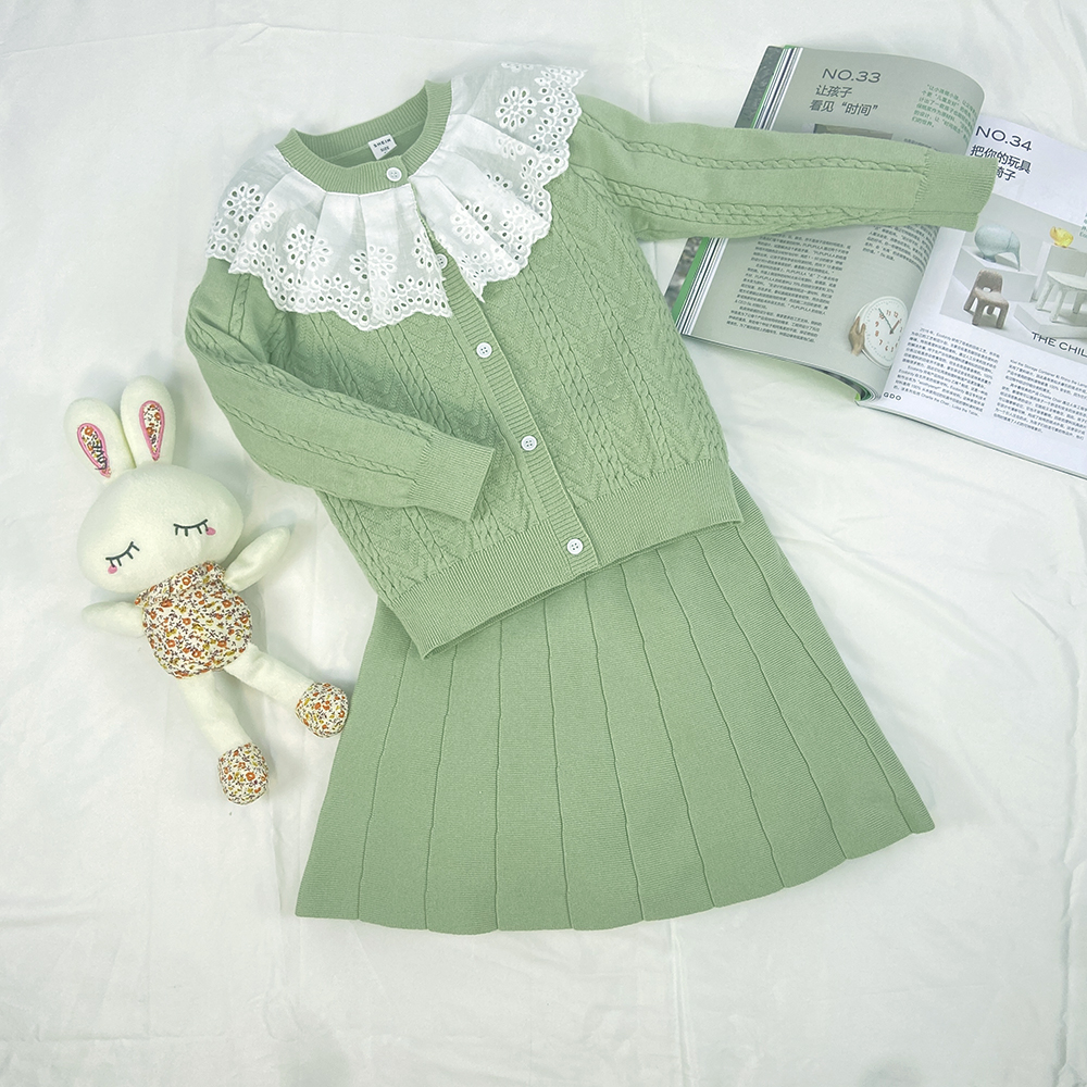 New Spring Fall Girl's Dress Sweater Suit For Little Girl Kids Children's Clothing Knitwear Top Skirt Two piece sweater dress