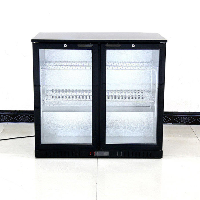 Double Glass Door Commercial Back Bar Cooler 208L 190W With Fan Cooling