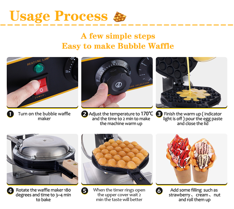 Commercial Snack Shop Suitable Electric Egg Waffle Machine with Rotating Function