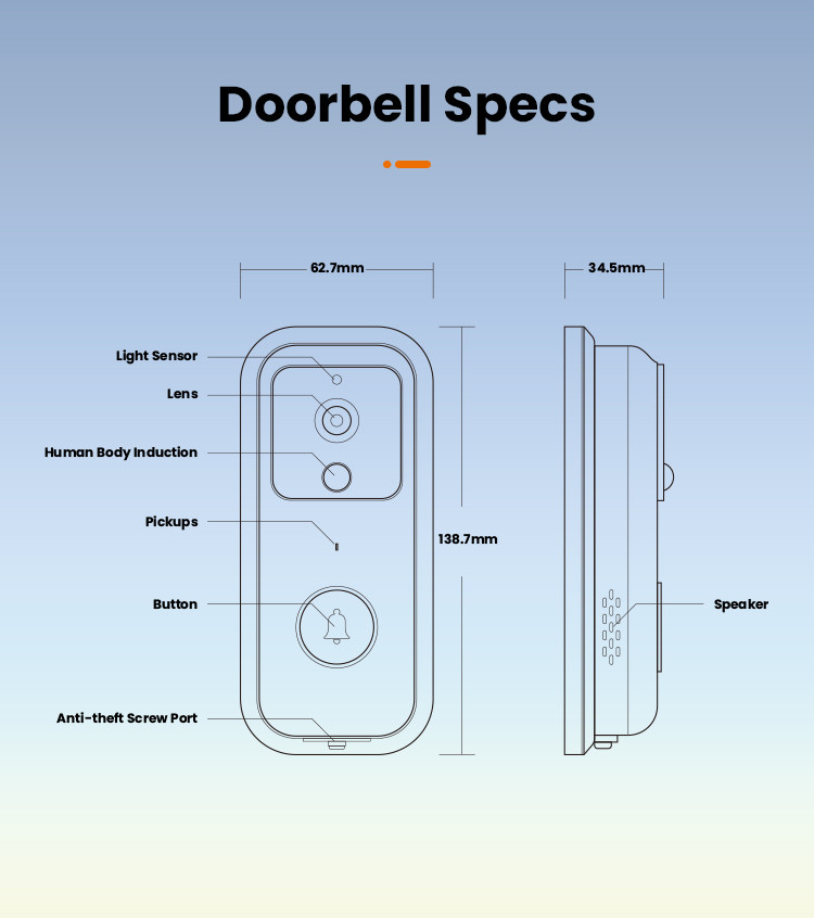 Rechargeable Home Smart Wireless Video Doorbell Tuya Wifi Intercom Doorbell