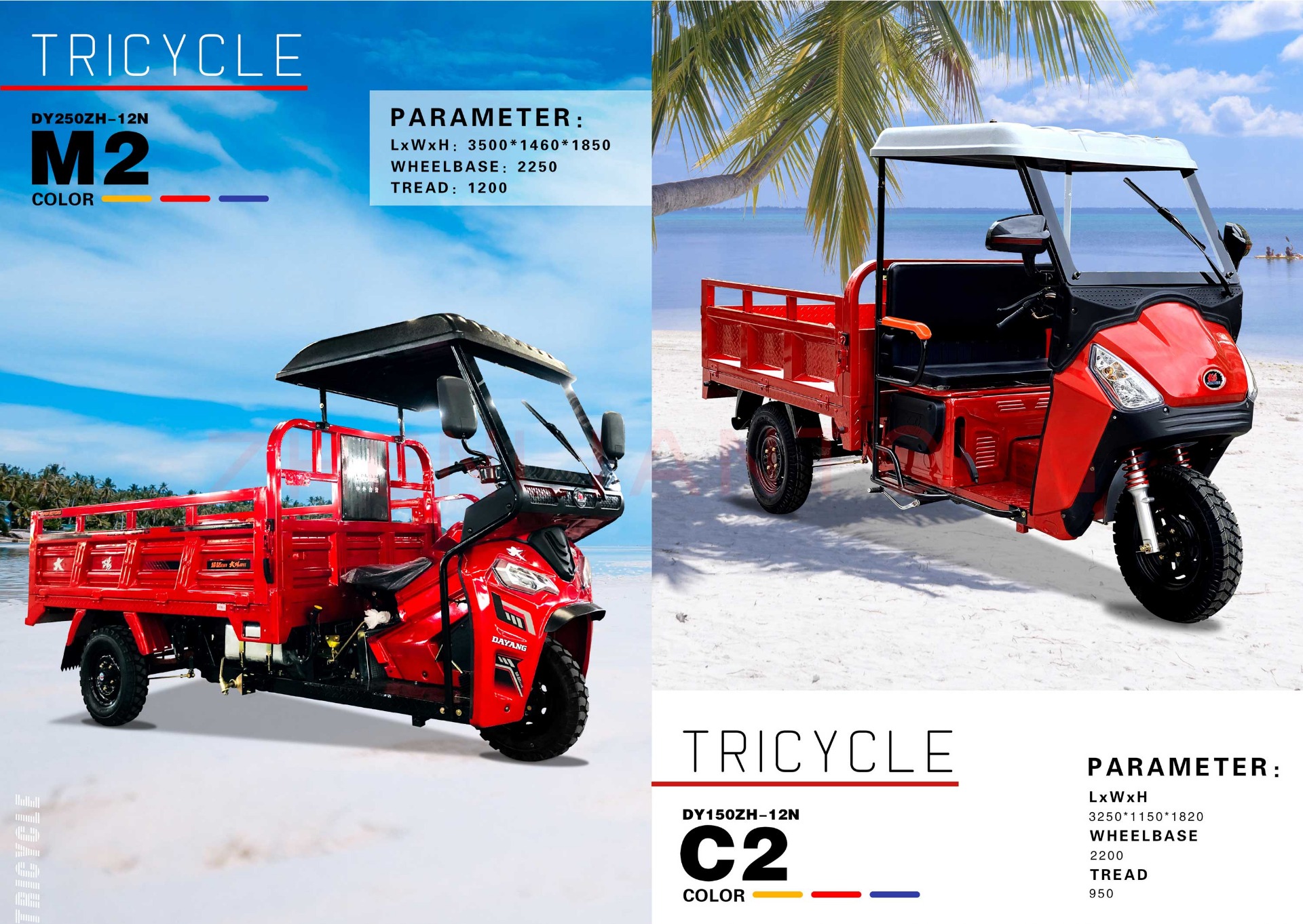 Dayang 3wheels Motorcycle Tricycle with Customized Cargo Box Size 2.4*1.5 and 12V Power