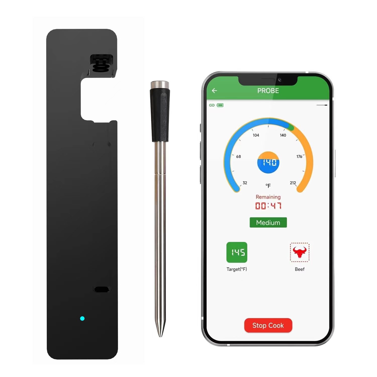 Long distance 150m Remote Smart Bbq Thermometer Instant Read Digital Bluetooth 5.0 Wireless Meat Thermometer 10 Modes Meat Thermometer