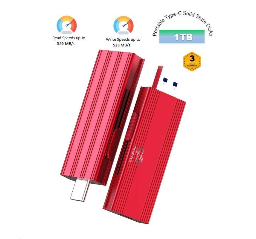Infinites Portable Type-C Solid State Disks Sk USB 3.2 Flash Drive Provides a Read Speed of up to 550MB/S and a Write Speed of 520MB/S 128GB SSD
