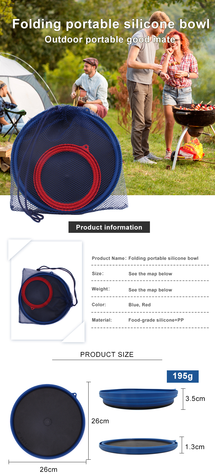 Sustainable Custom Logo Travel Collapsible Silicone Bowl